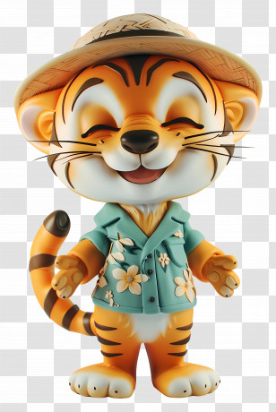 Summer - Cute Cartoon Tiger Character In A Tropical Outfit Transparent PNG
