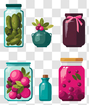 Colorful Jars On Kitchen Shelves - Assorted Preserved Jars Transparent PNG