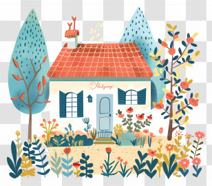 House Garden Cartoon - Small Cute Doodle House With Garden Transparent PNG