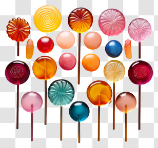 Lollies - Assorted Colorful Lollipops With Candy Designs Transparent PNG