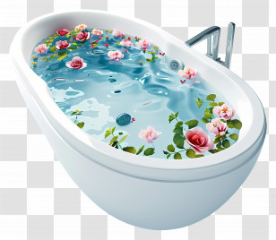 Spa Bath - Bathtub With Floating Roses And Water Transparent PNG