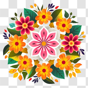 Onam Floral Rangoli - Colorful Floral Pattern With Various Flowers Transparent PNG