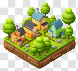 Land Real Estate - Small Cute Doodle Houses In Green Neighborhood Transparent PNG