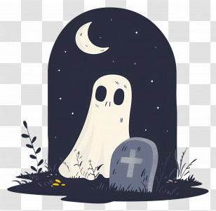 Halloween Ghost Tombstone - Ghost At Night With Grave Transparent PNG
