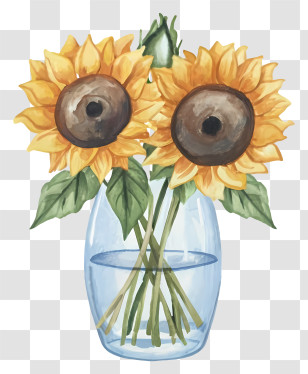Cartoon - Beautiful Sunflowers In Vase Transparent PNG