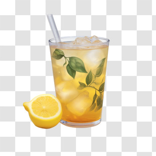 Lemon Tea - Lemon Iced Tea With Ice Cubes Transparent PNG
