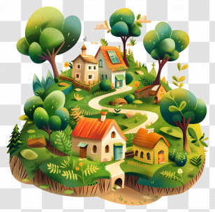 Land Real Estate - Charming Cartoon Countryside With Houses And Trees Transparent PNG