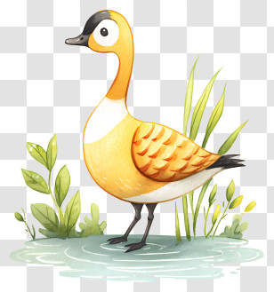 Cartoon Goose On Lake - Yellow Goose In A Pond Transparent PNG