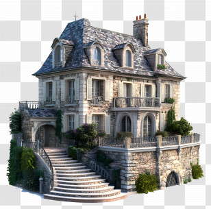 French Country House - Elegant Stone House With Stairs Transparent PNG