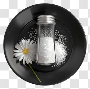 Salt Shaker - Salt Shaker And Daisy On Black Plate Transparent PNG