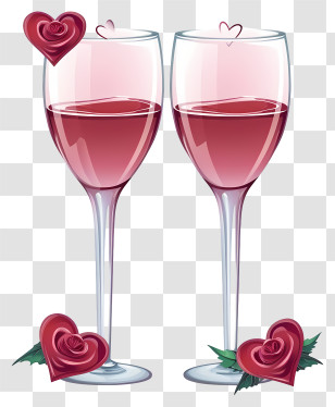 Valentine Wine Glasses Icon - Romantic Wine Glasses With Heart Decorations Transparent PNG