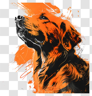 Golden Retriever - Artistic Dog Illustration With Orange Background Transparent PNG