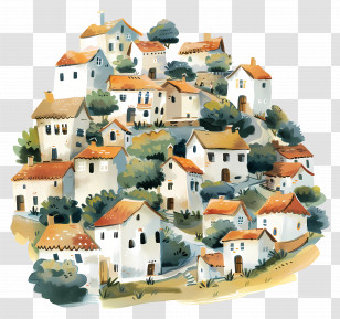 Small Hill Of Village Houses - Quaint Village On A Small Hill Transparent PNG