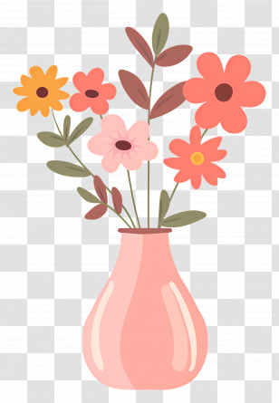 Flower With Vase - Vase With Pink And Orange Flowers Illustration Transparent PNG