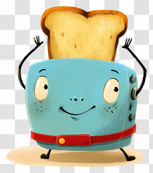 Cartoon Toaster With Toast - Happy Toaster With Bread Transparent PNG