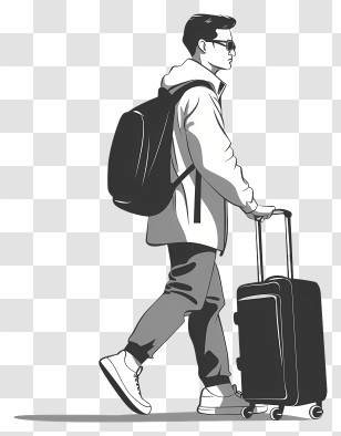 Man Traveling Suitcase - Man Traveling With Suitcase And Backpack Transparent PNG