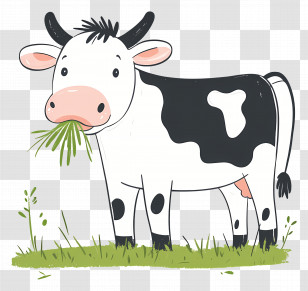 Cute Cow - Cartoon Cow Grazing On Grass Transparent PNG