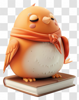 Animated Books - Orange Bird With Scarf On Book Transparent PNG