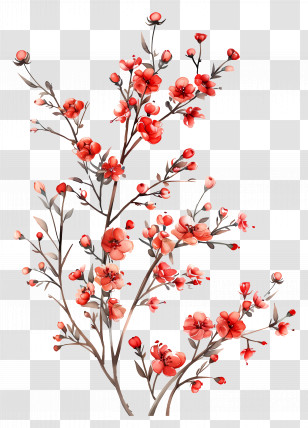 Flower Branch - Red Flower Branch Transparent PNG