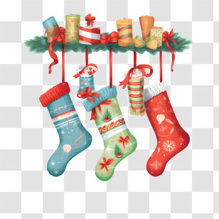 Christmas Stocking - Christmas Stockings With Festive Decorations Transparent PNG