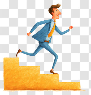 Climbing Stairs To Success - Businessman Climbing Stairs In Blue Suit Transparent PNG