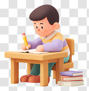 Student Writing Homework - Boy Writing At Desk Cartoon Illustration Transparent PNG