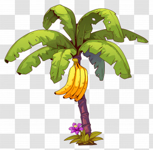 Banana Tree - Tropical Banana Tree With Fruit Bunches Transparent PNG