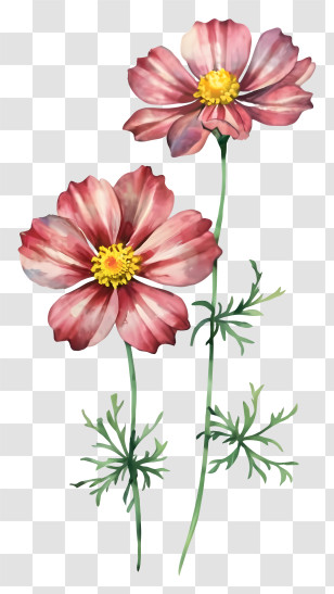 Pink Flowers - Beautiful Pink Cosmos Flowers Artwork Transparent PNG