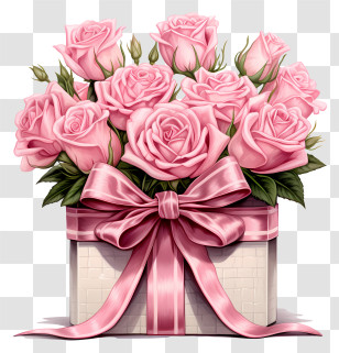Pink Roses - Pink Rose Bouquet In Decorative Gift Box Transparent PNG