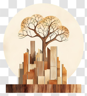 Architecture Tree - Tree Growing On Wood City In Concept Art Style Transparent PNG