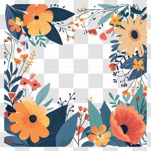 Flower Frame - Vibrant Floral Frame Illustration Transparent PNG