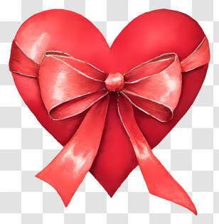 Heart With Ribbon Bow - Red Heart Gift With Bow Transparent PNG