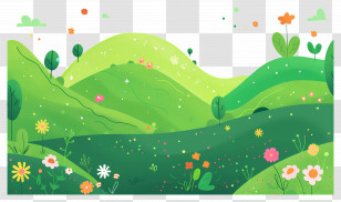 Flower Grass - Illustrated Lush Green Hills And Flowers Transparent PNG
