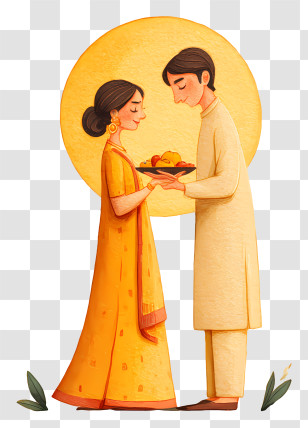 Karwa Chauth - Couple Sharing Offering Plate Transparent PNG