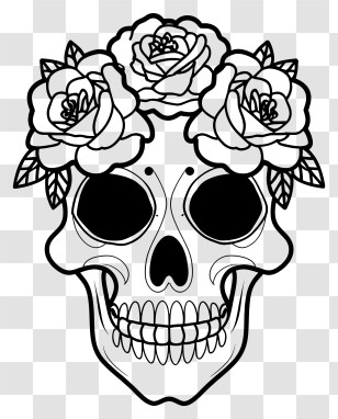 Cartoon - Sugar Skull With Floral Design Transparent PNG
