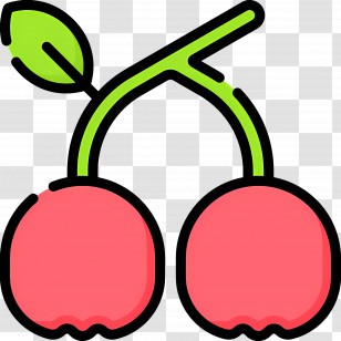 Cherry - Cartoon Cherries With Stem And Leaf Transparent PNG