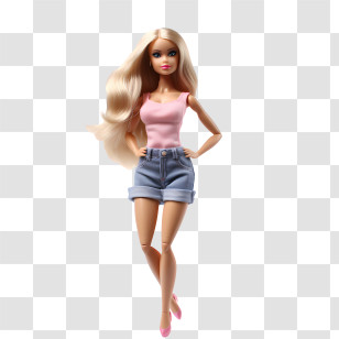 Barbie Girl - Blonde Doll In Pink Top And Denim Shorts Transparent PNG