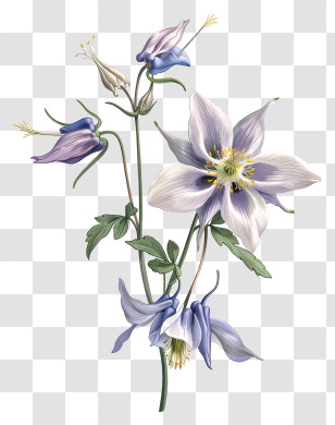 Columbine Flower - Purple And White Columbine Flowers Illustration Transparent PNG