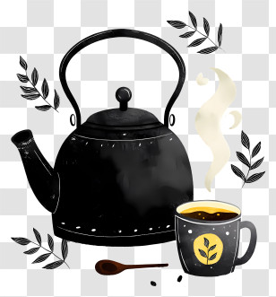 Black Tea - Cozy Teapot And Steaming Cup Transparent PNG