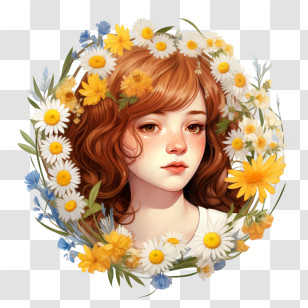 Fashion Girl - Woman Portrait Surrounded By Floral Wreath Transparent PNG