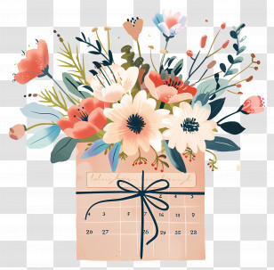 Gift - Flower Bouquet With Calendar As A Gift Idea Transparent PNG