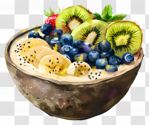 Smoothie Bowl - Mixed Fruit Bowl With Fresh Kiwi And Berries Transparent PNG