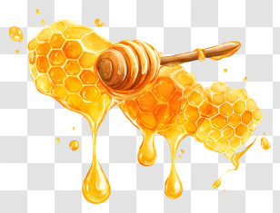 Watercolor Honey - Honeycomb Dripping With Honey Transparent PNG