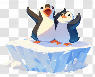 Penguin Day - Cartoon Penguins On Iceberg Illustration Transparent PNG