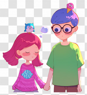 Siblings Day - Cute Cartoon Characters Holding Hands Transparent PNG