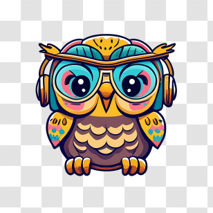 Owl Wearing Headphones - Cartoon Owl With Headphones Illustration Transparent PNG