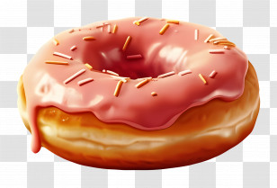 Donut - Pink Frosted Donut With Colorful Sprinkles Transparent PNG