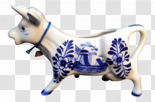 Cattle Blue And White Pottery Ceramic Cobalt Figurine - Hand-painted Cows Transparent PNG