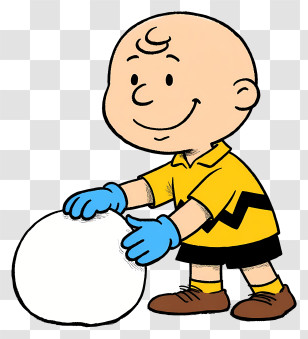 Charlie Brown - Cartoon Boy With Snowball In Winter Transparent PNG
