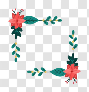 Hand Drawn Flower Frame - Floral Corner Design With Red Flowers Transparent PNG
